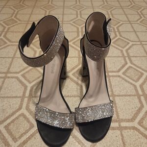 Jeffrey Campbell Black Heeled Sandals with Crystal Straps